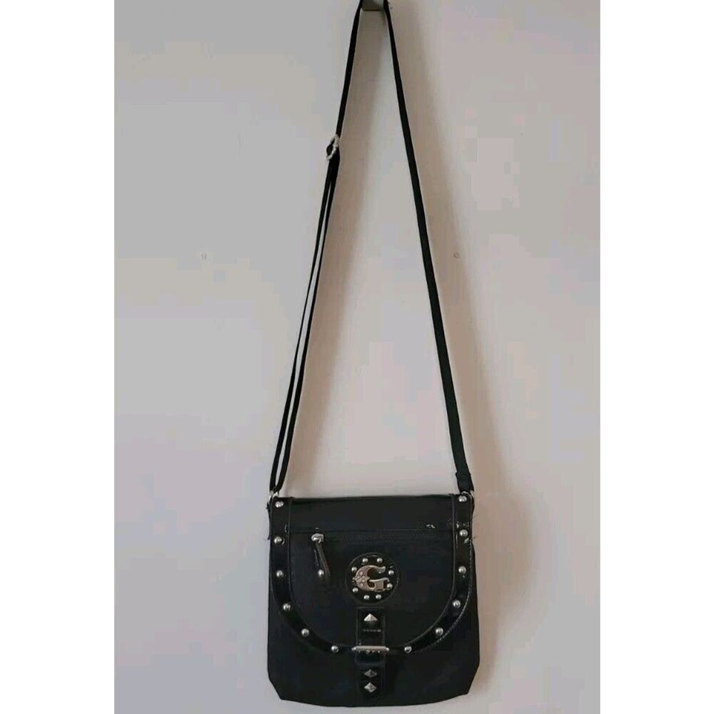 Guess Black Handbag-Wallet Set Saddle Flap Shoulder Bag Western Studded